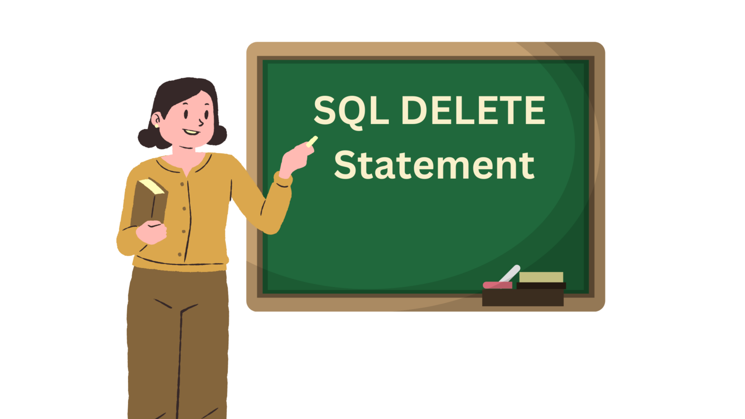 Eine Frau standing vor einer Tafel und erklärt die Unterschiede zwischen truncate und SQL st löschenatemente.