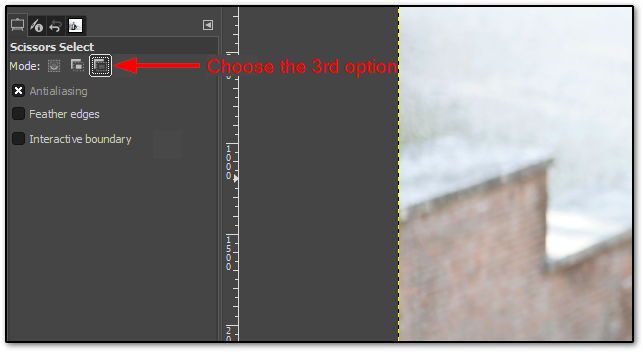 Choose substract from the current selection option to select multiple areas in GIMP