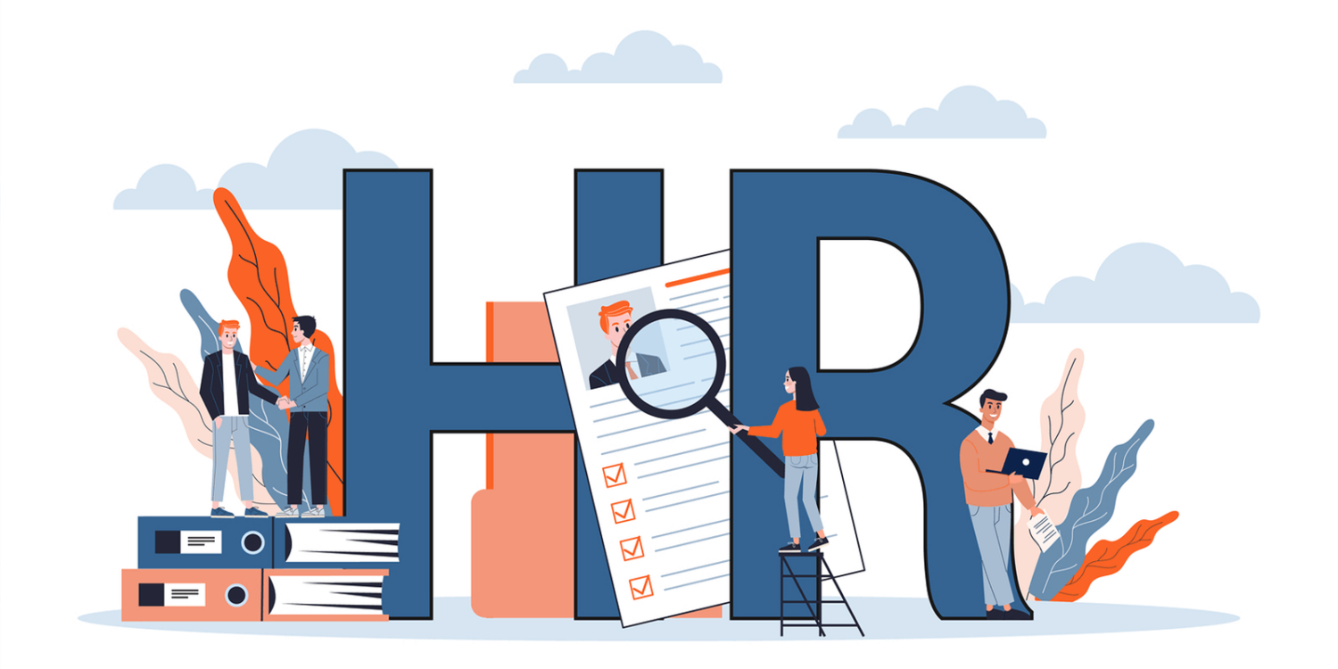 The word hr with people working around it.