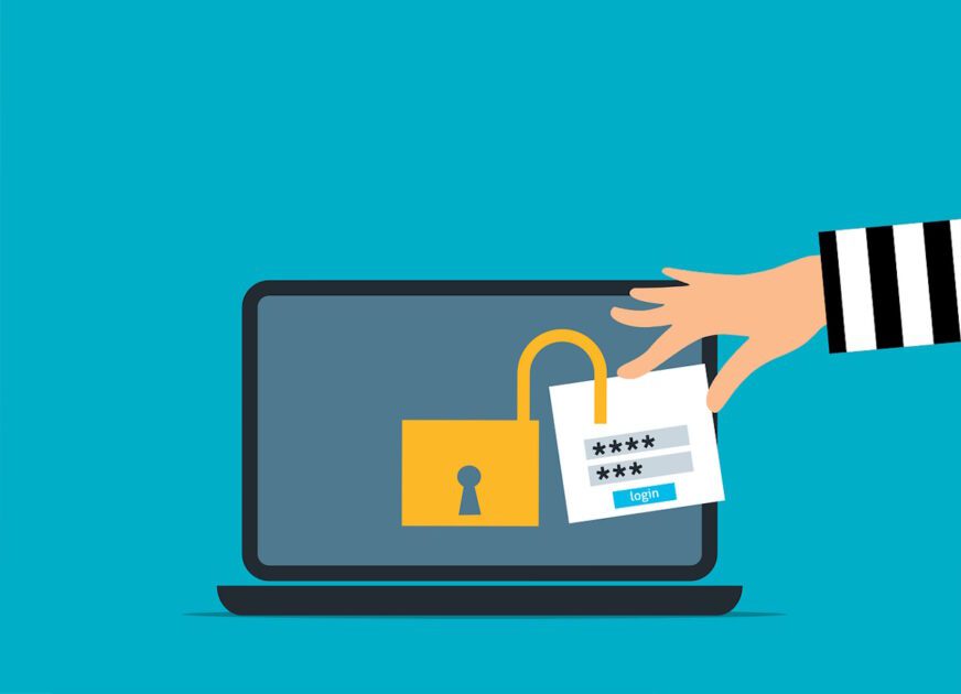 Unlocked Padlock and Sign-in Screen Between Fingers