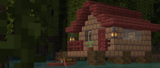 A small house in the woods in minecraft.