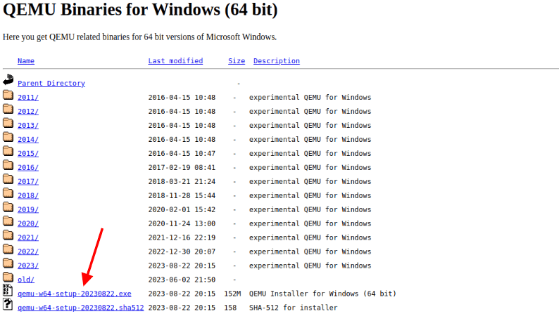 QEMU-downloads-page