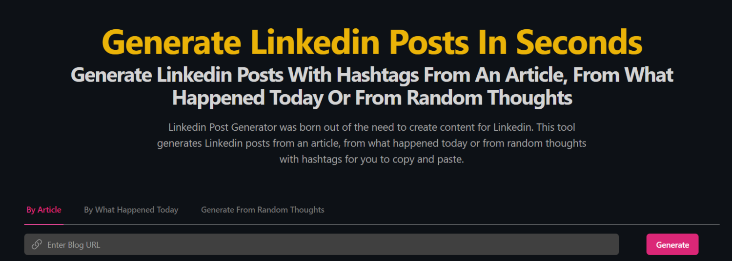 Générerate LinkedIn posts in seconds using post generators.