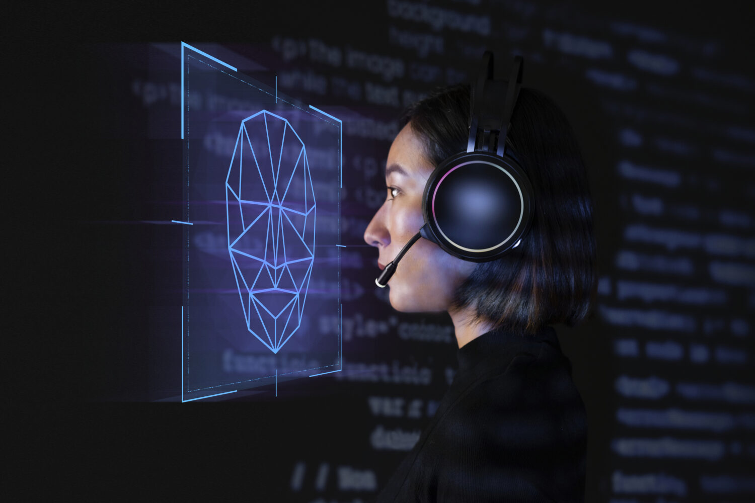 Programmiererin scannt ihr Gesicht mit biometrischer Sicherheitstechnologie