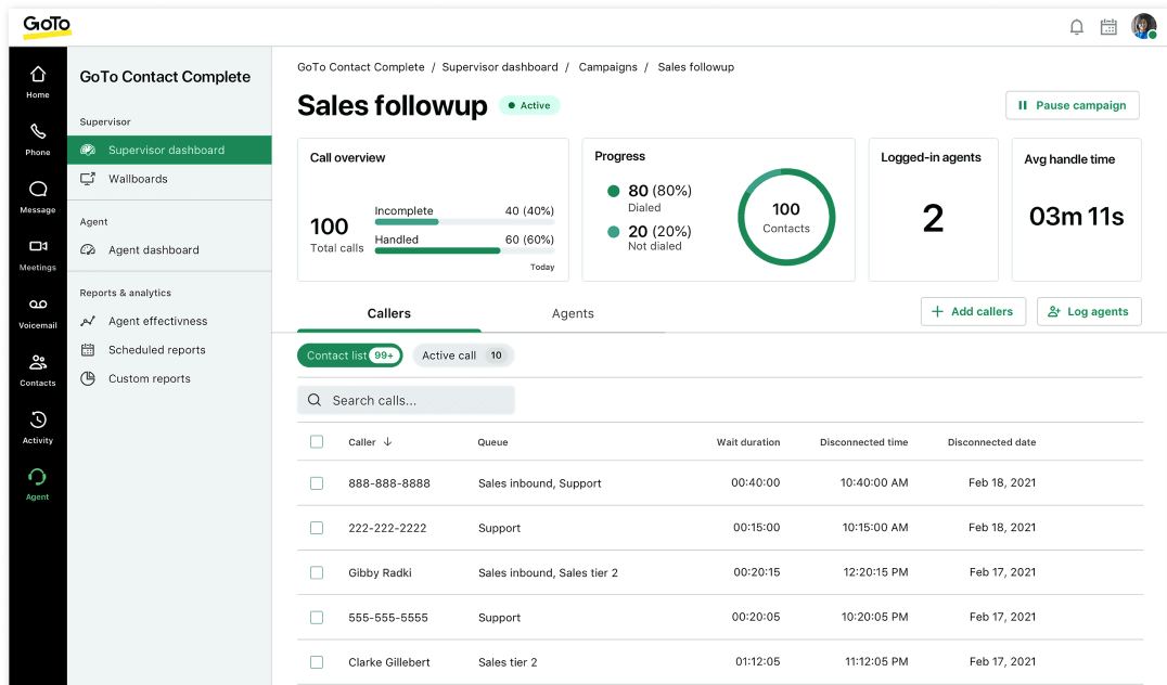 A screenshot of a sales dashboard for contact center solutions.