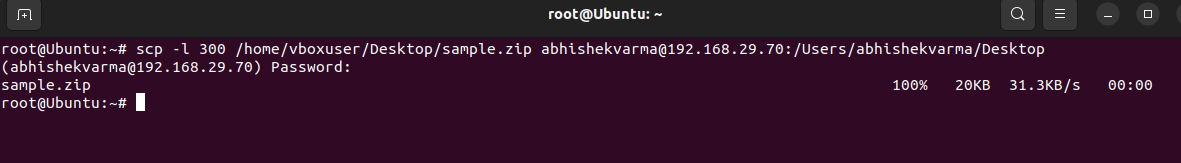 Ubuntu terminal - screenshot thumbnail using Secure Copy Protocol for file transfer.