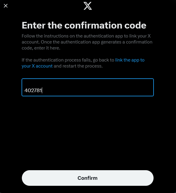 Enter the confirmation code.