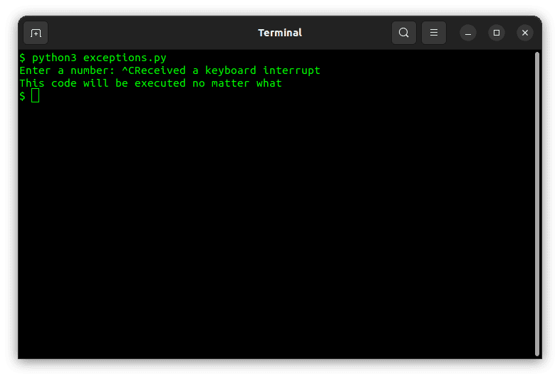 code output - exception