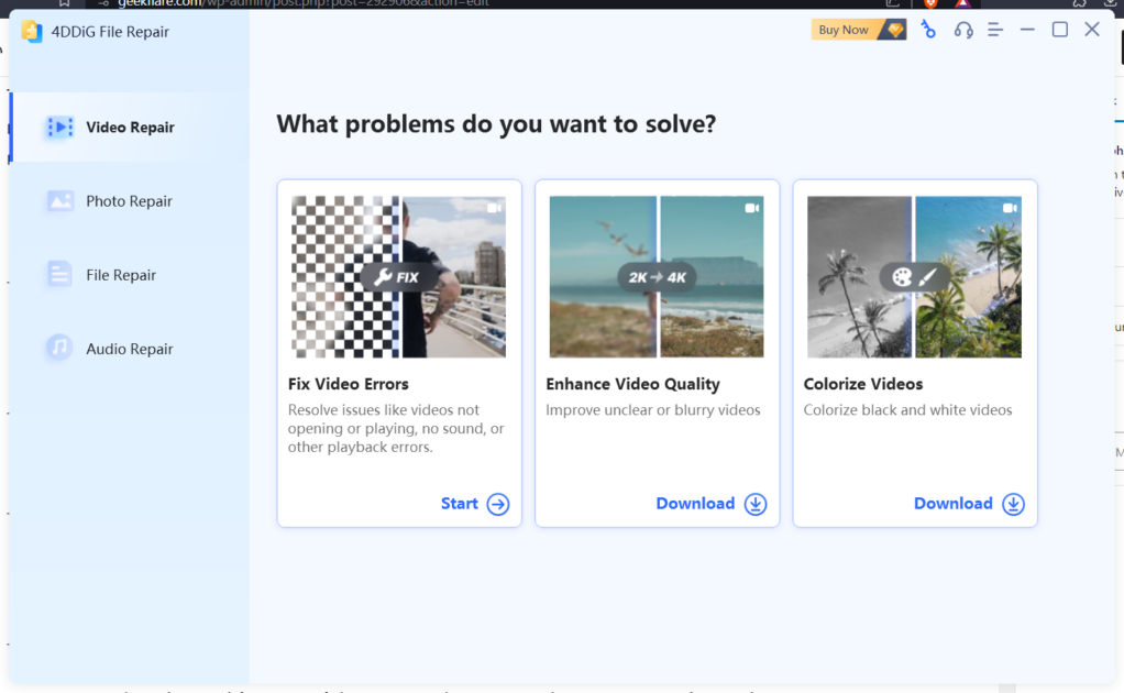 Tenorshare Fix Video Errors button