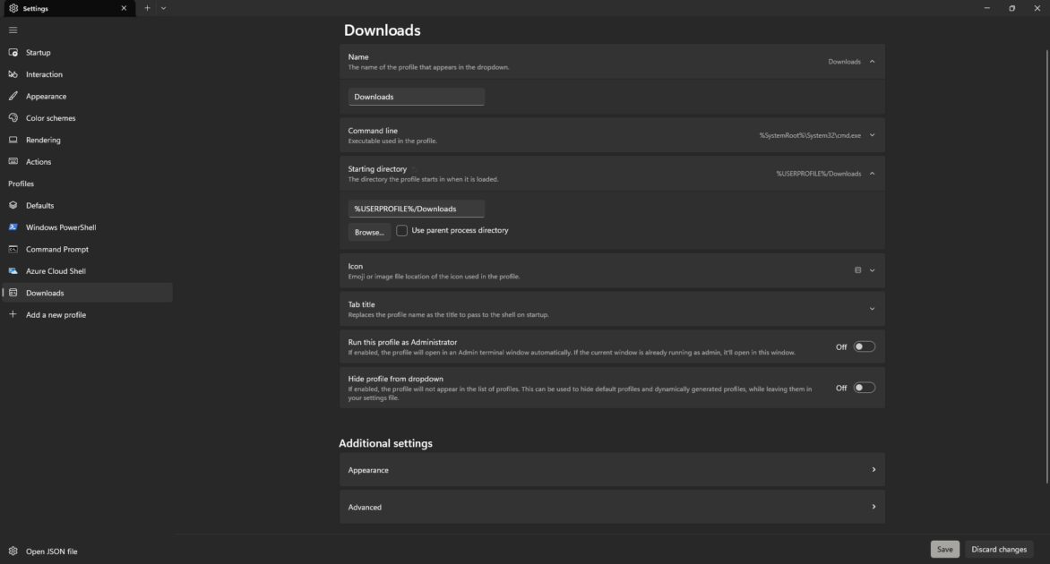 New profile options for Windows Terminal