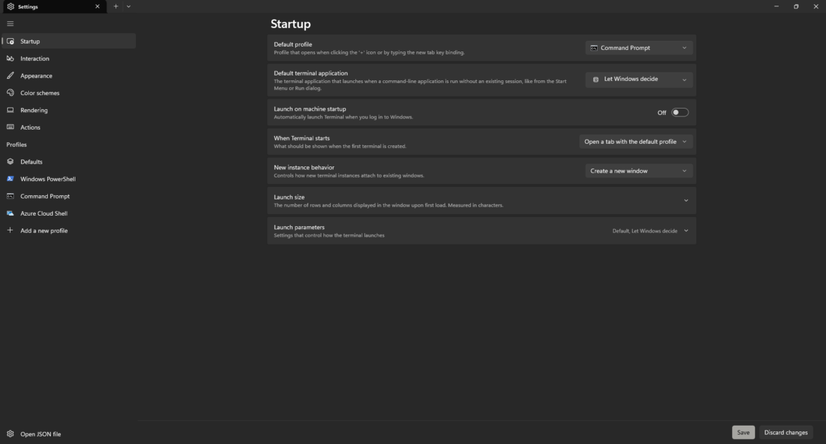 Windows Terminal Startup settings