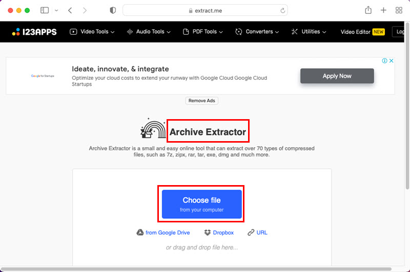 Archive extractor choose file