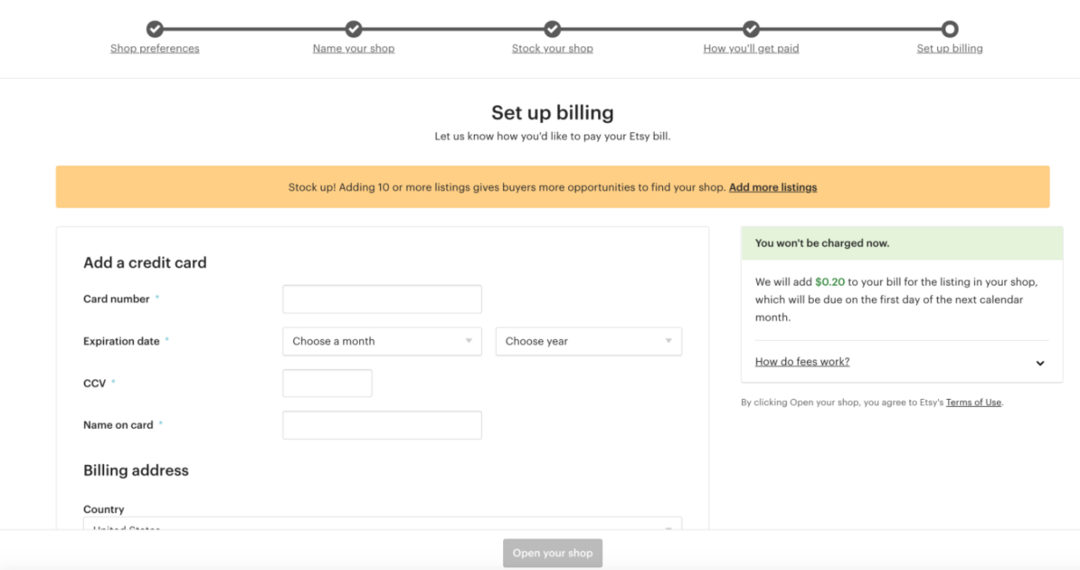 Billing Method On Etsy