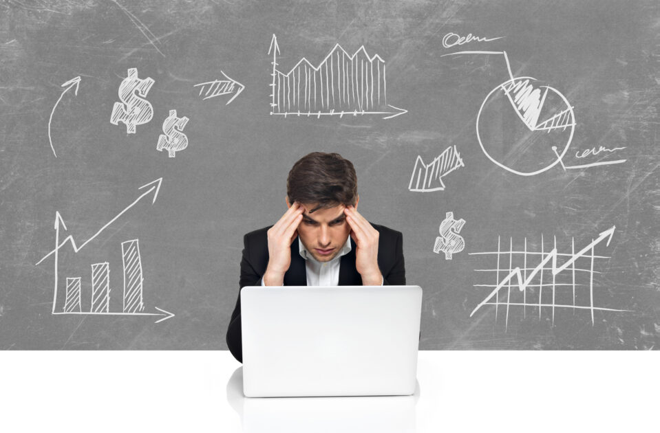 Business with laptop man brainstorming