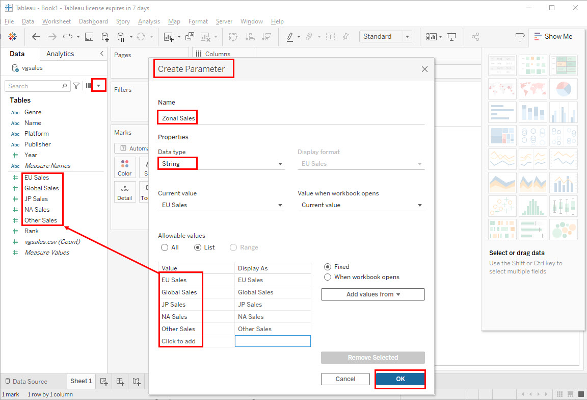 Create a parameter in Tableau