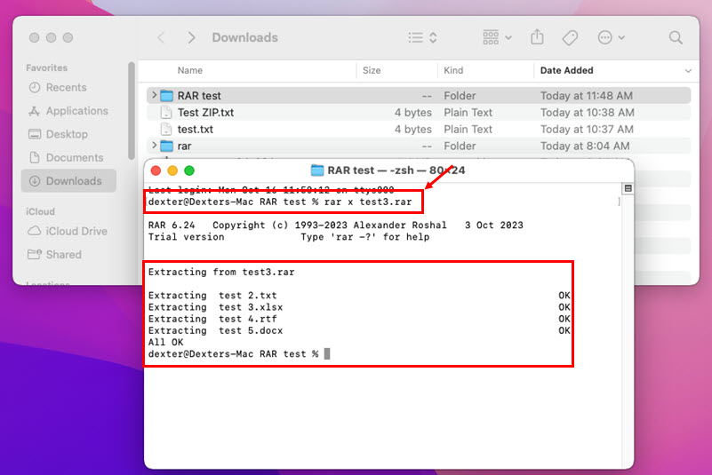 Extract using RAR command Brew