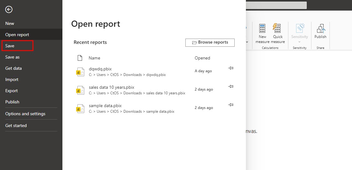 Save power bi files