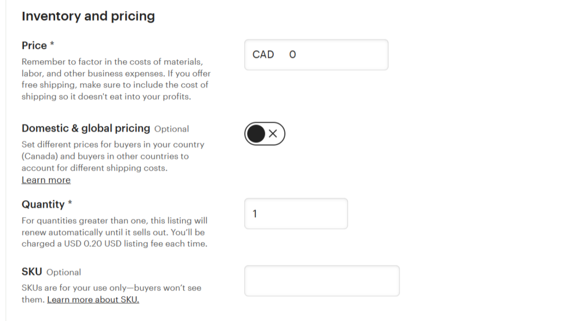 Setting Price On Etsy