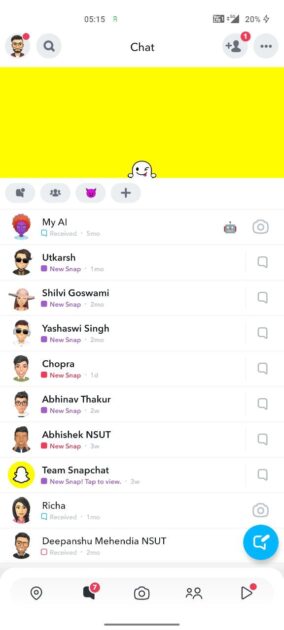 Snapchat Chat Section