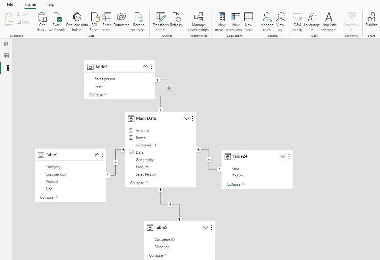 Star schema power bi data model