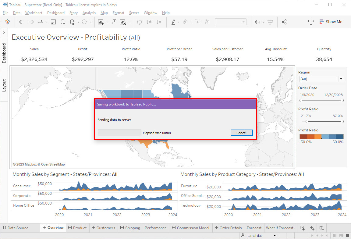 Uploading dashboard to Tableau public