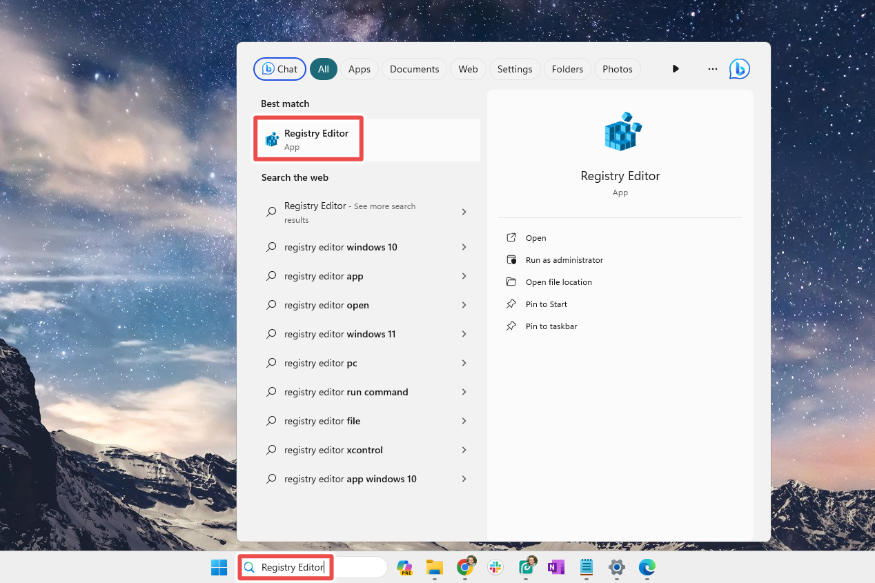 Registry Editor listed in the Windows 11 Start menu