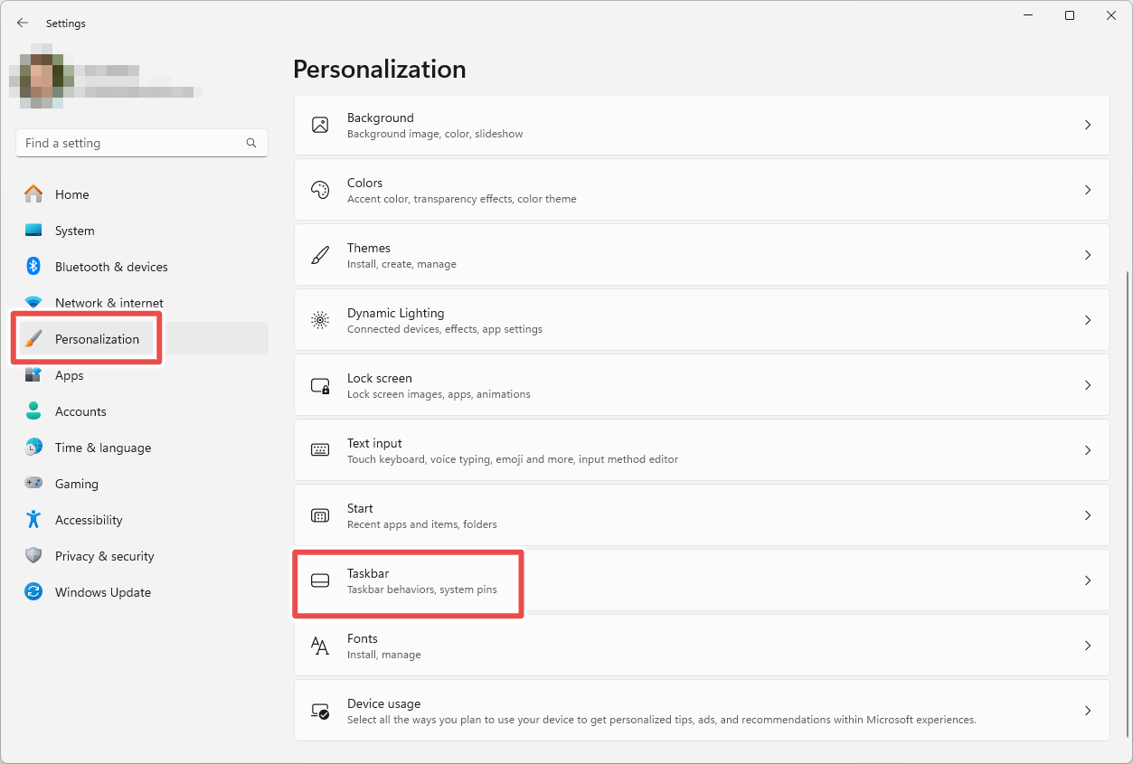 Windows 11 personalization settings