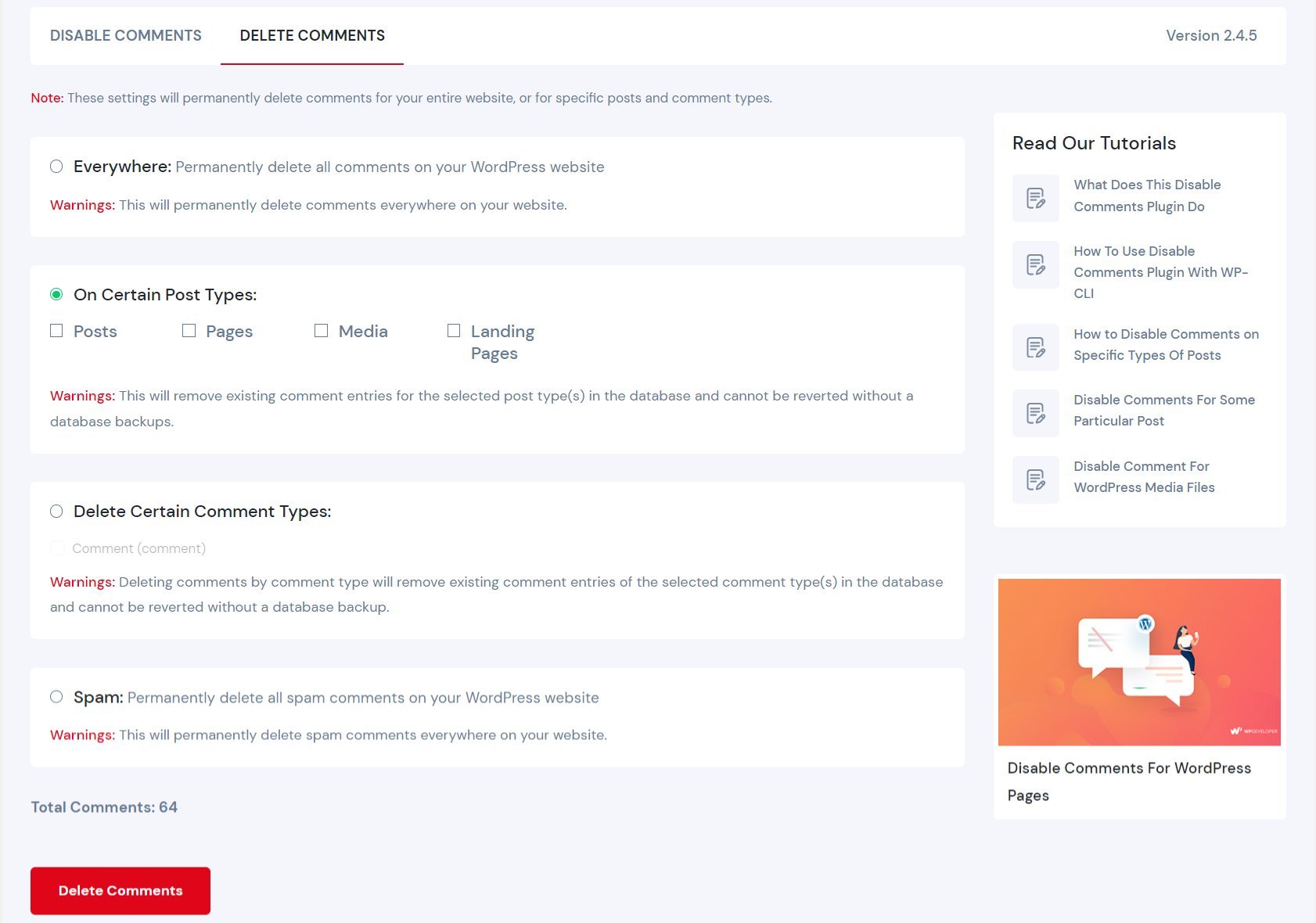 Delte-Comments-Settings
