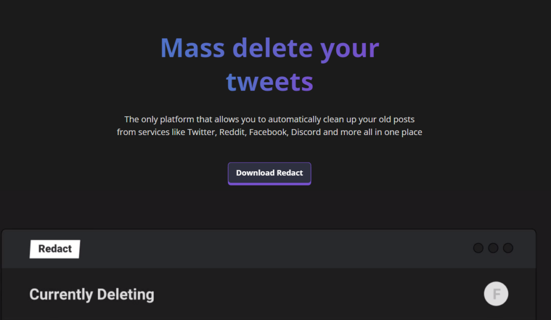 mass tweet deleting platform - redact