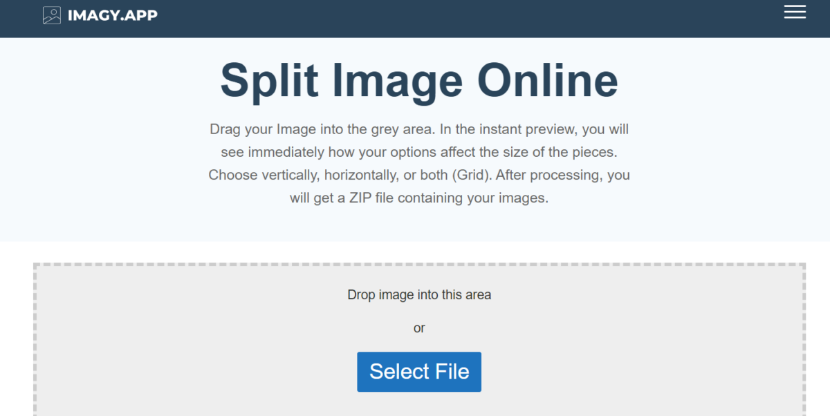 How to split image online with PineTools  Split photo into several parts  online 