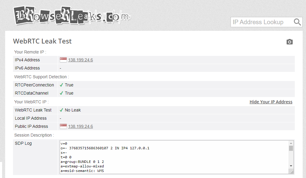 WebRTC leak test with VPN