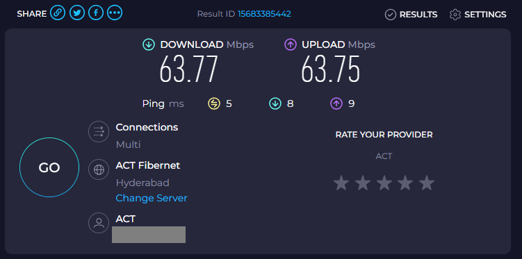 Without VPN - Indian server Speed test