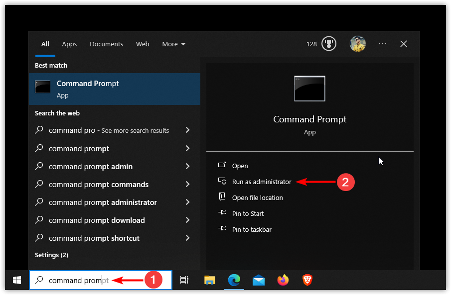 Start command prompt as an administrator to solve windows update error