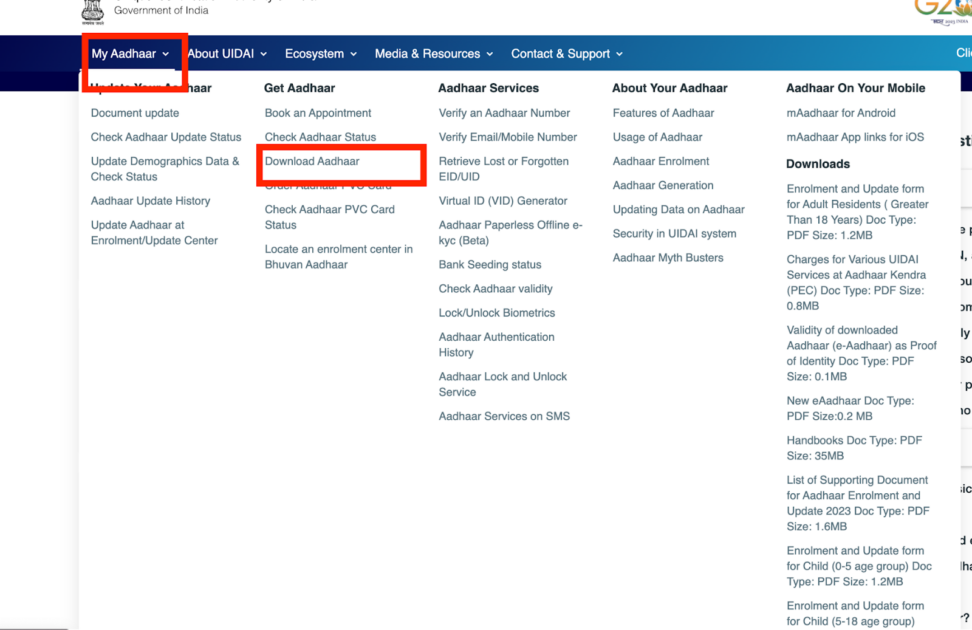 Choose myAadhaar options