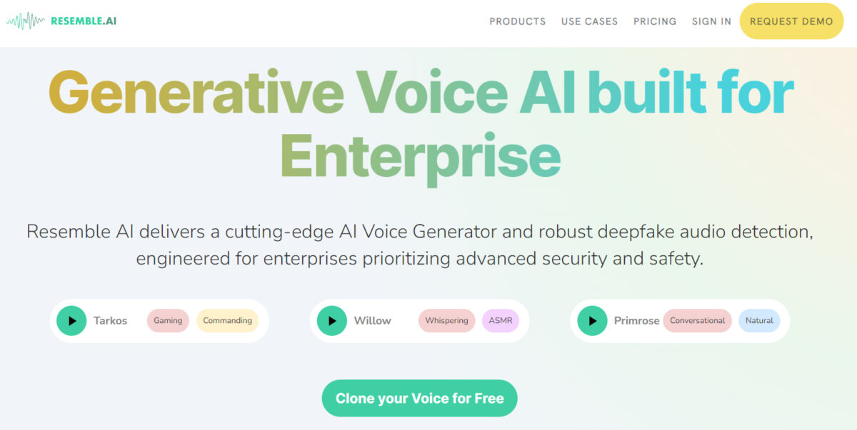 Best voice over software Resemble.ai.