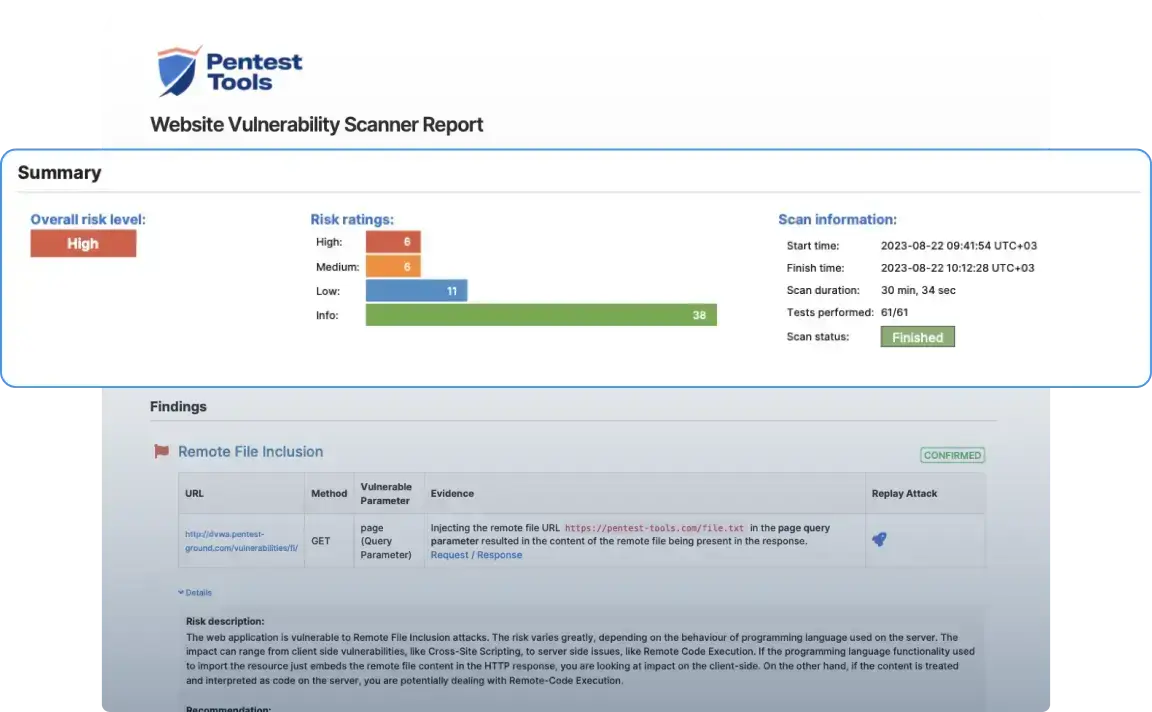 Pentest-tools.com website security scanner report 