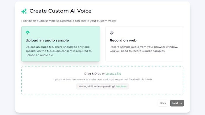 Resemble AI dashboard.