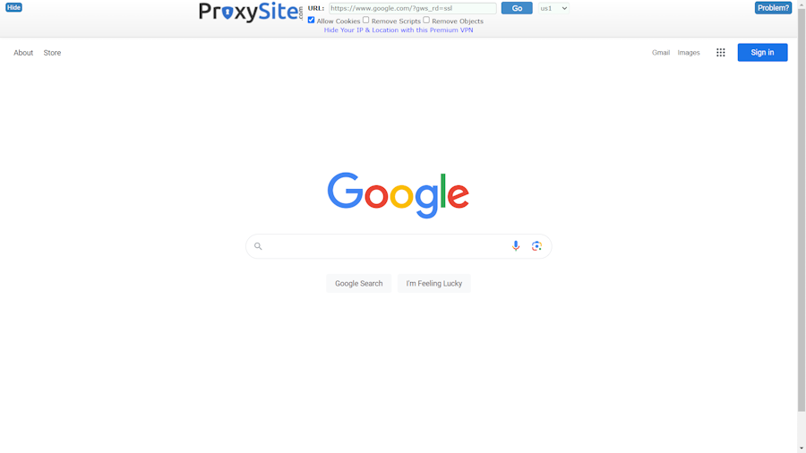 ProxySite showing Google homepage