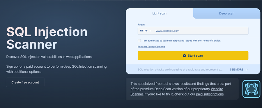 Pentest Tools SQL Injection Scanner