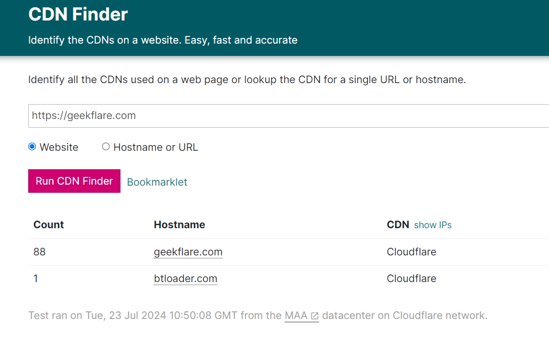CDN finder July 2024