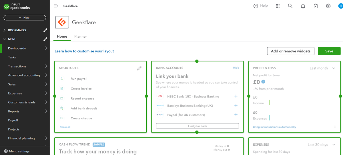 QuickBooks Dashaboard