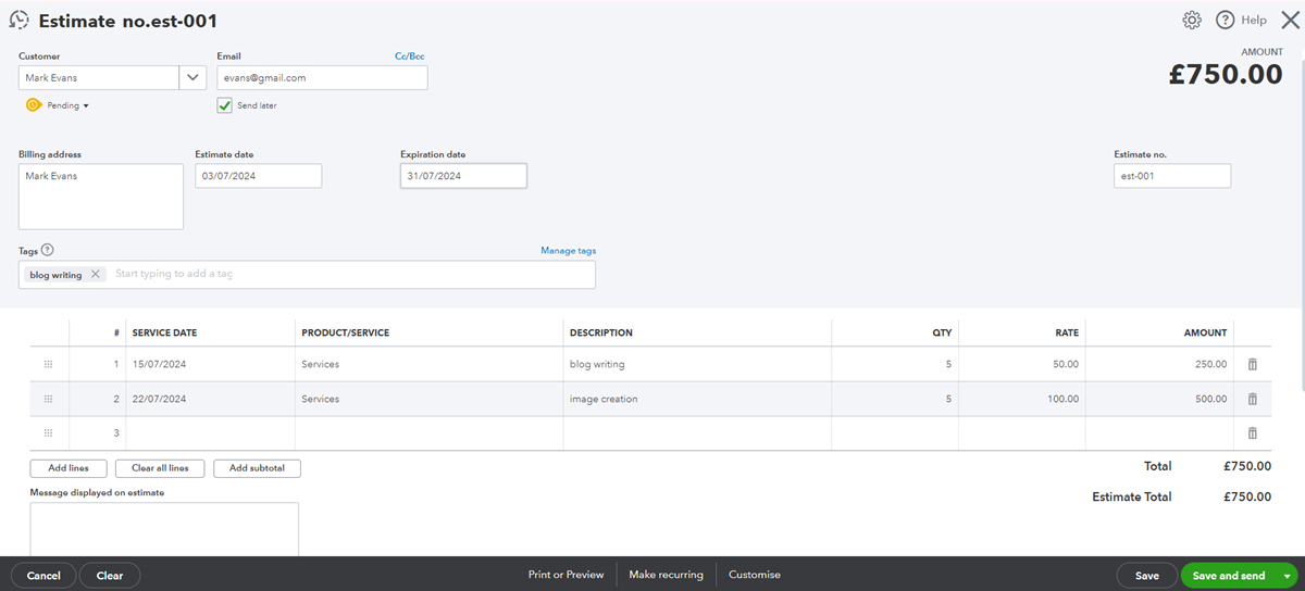 QuickBooks Estimation and Proposal