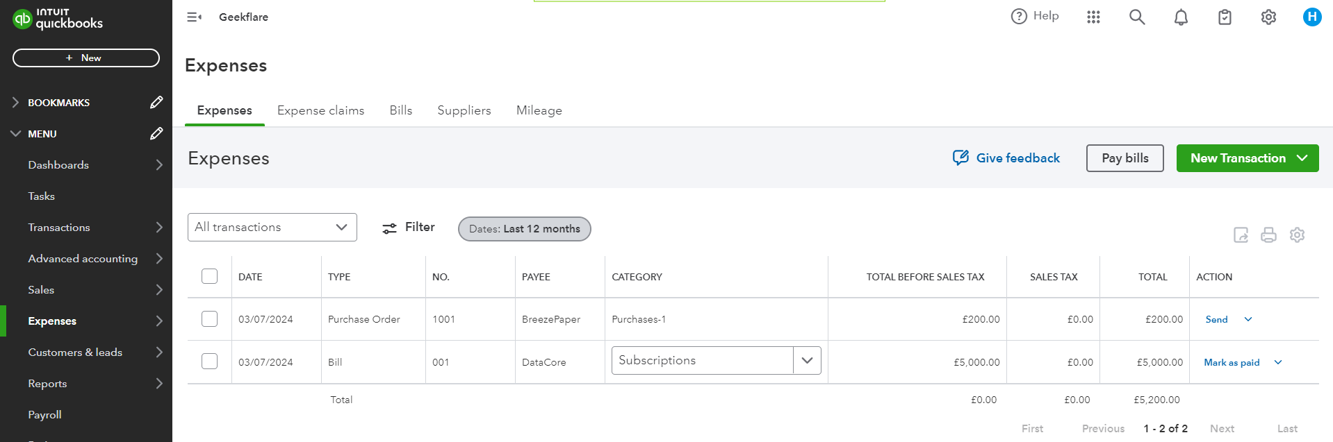 QuickBooks Expense Tracking