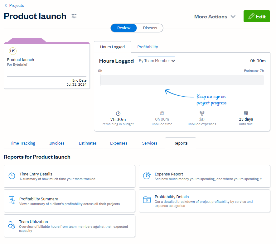 FreshBooks project management