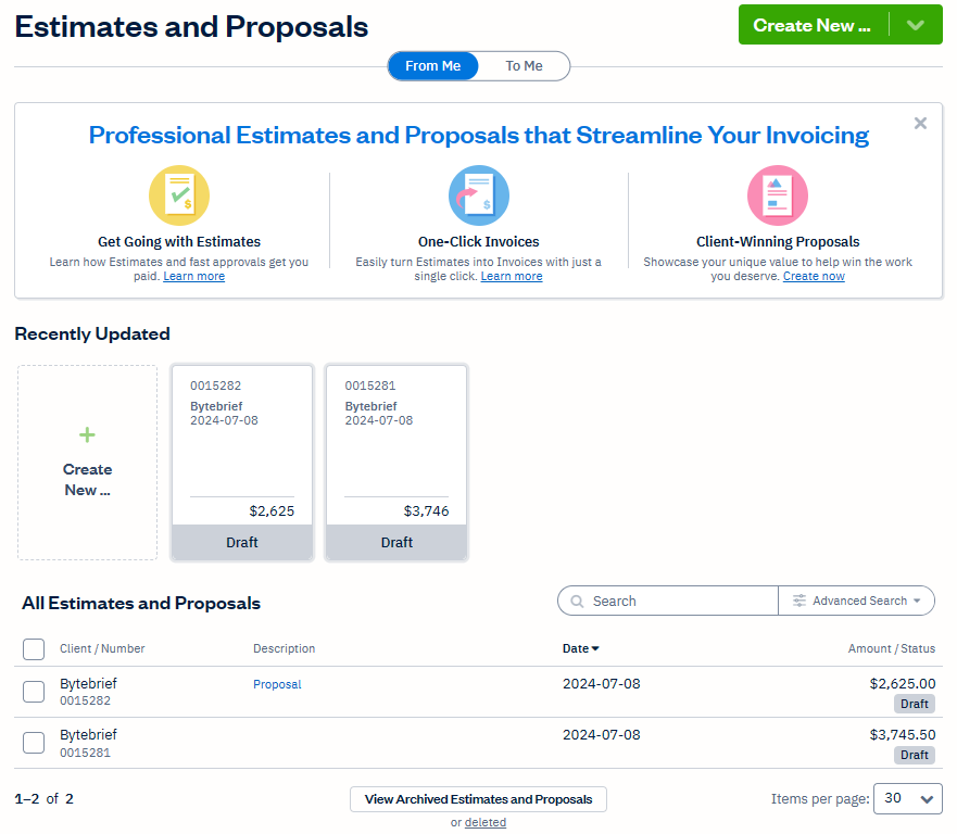 FreshBooks estimates proposals