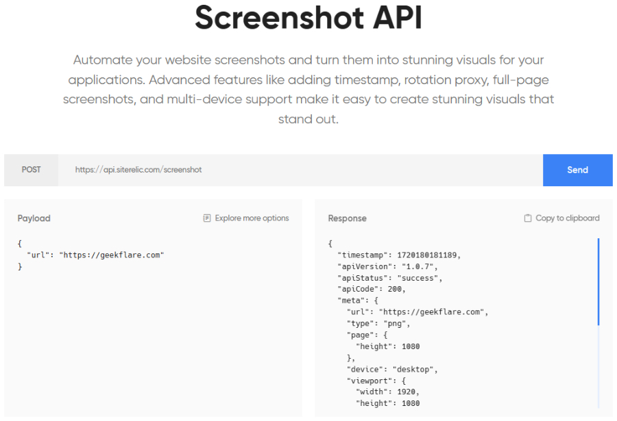 siterelic screenshot api