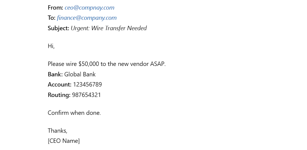 Business Email Compromise Example