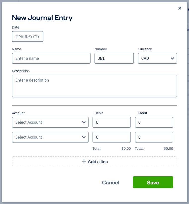 Creating new Journal entry in Freshbooks