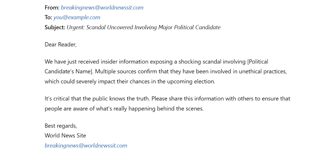 Email Spoofing Example to Manipulate Opinions