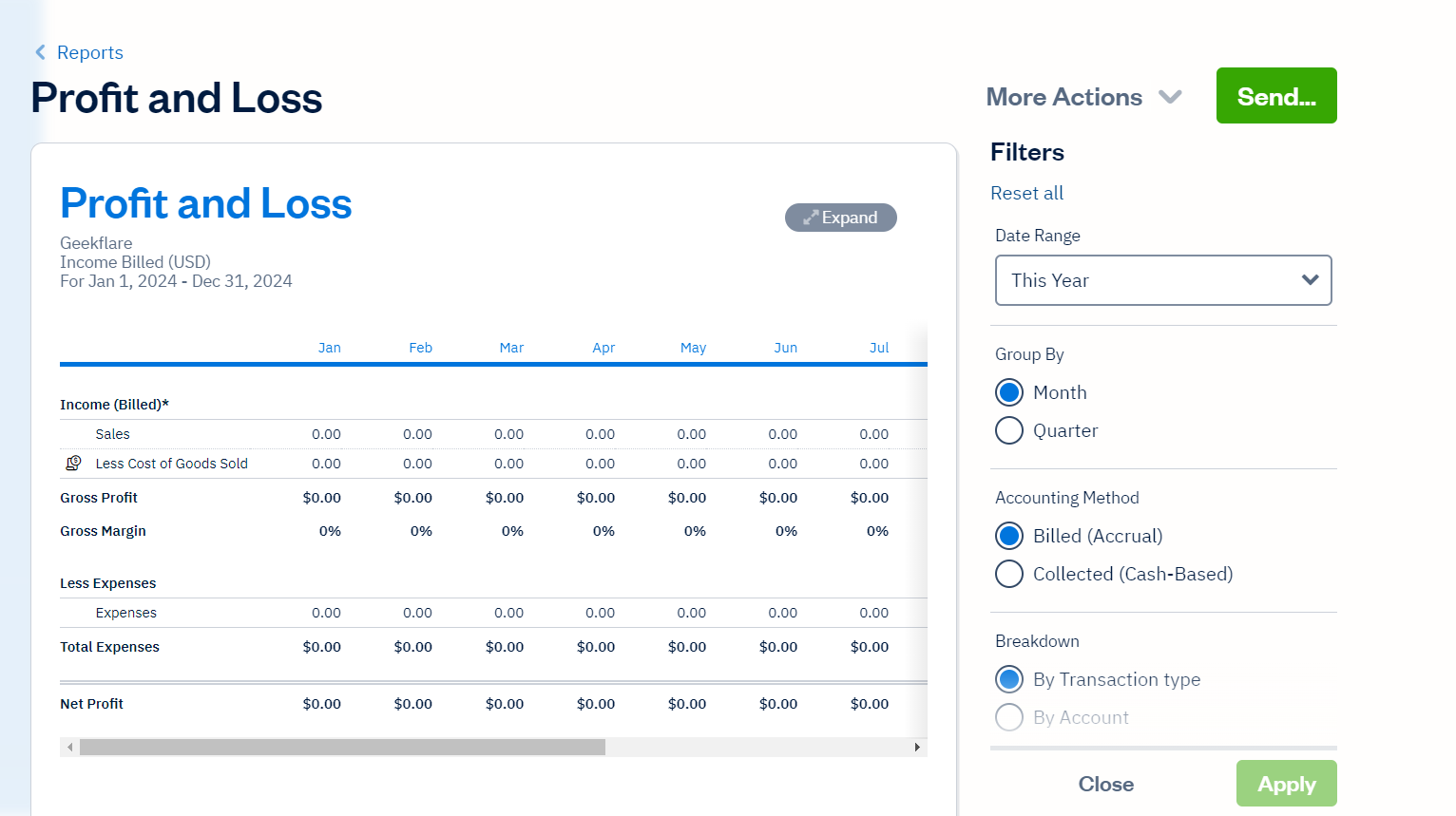 FreshBooks Profit Loss report